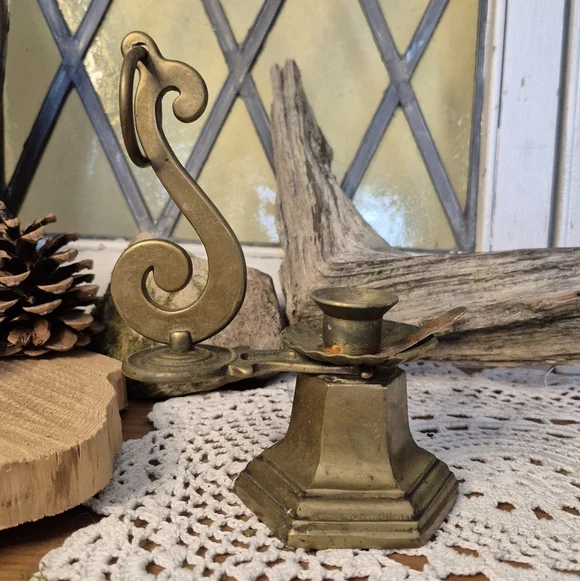 Vintage Brass Candle Holder with S Handle - Picture 2 of 12